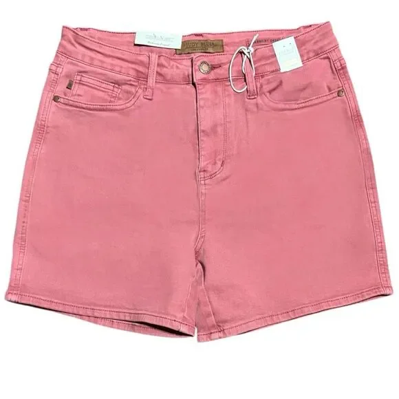 Judy Blue High Rise Shorts Rose Garment Dyed Embroidery Stretch Denim NWT - Picture 10 of 12